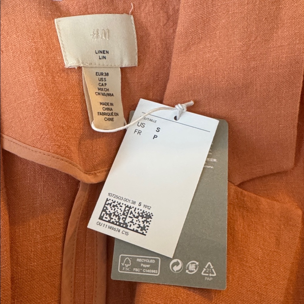 NWT H&M Premium Collection Coral/Orange Linen Blazer - Picture 13 of 13